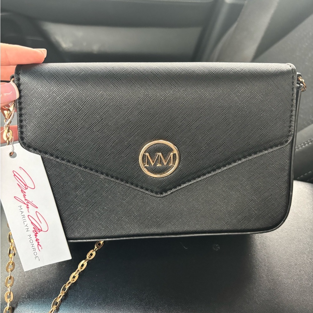mm Marilyn Monroe Couture Bags Gold Tone Red Lined Crossbody Bag Purse Black